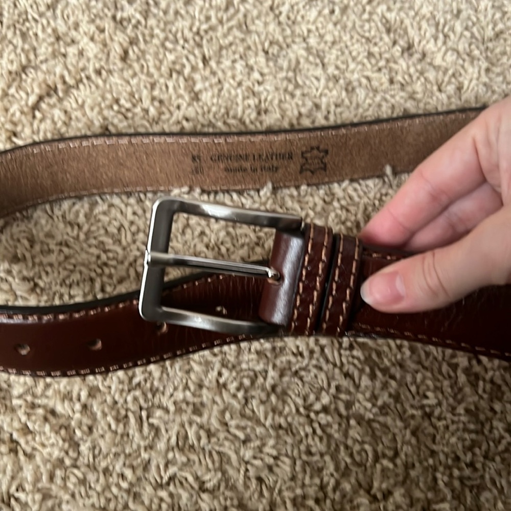 Made in Italy Italian leather brown belt with brushed nickel silver hardware